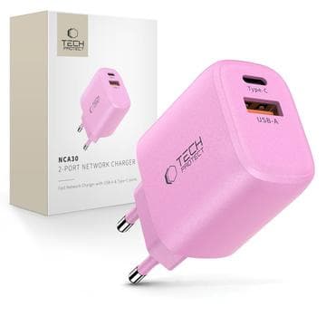 Tech-Protect NCA30 Laddare med dubbla portar - 30W USB-C PD... Rosa