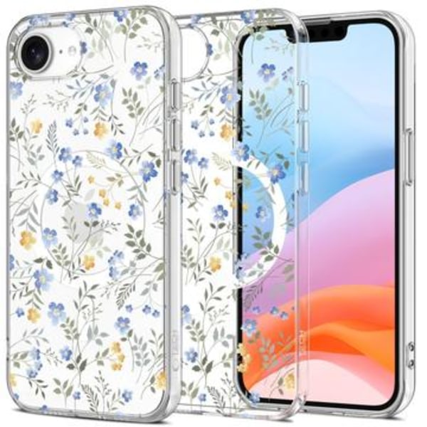 iPhone 16e Tech-Protect FlexAir MagSafe TPU-skal - Vårblommor Genomskinlig