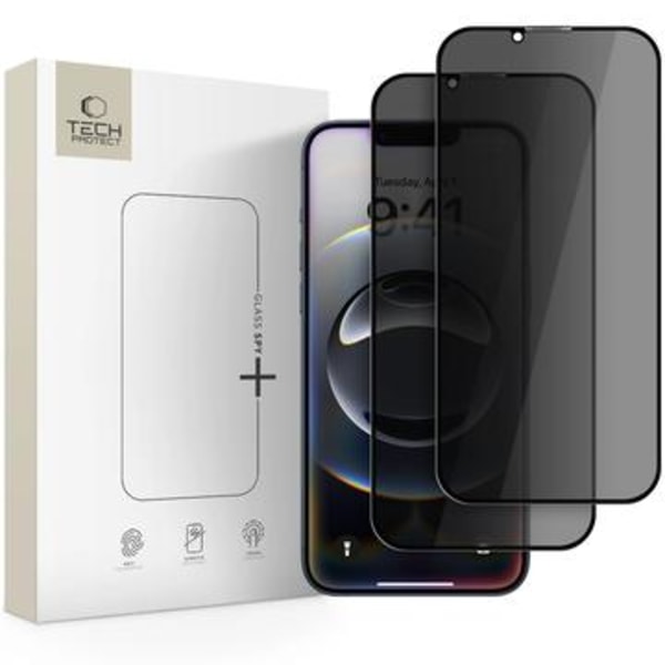 iPhone 16e/14/13/13 Pro Tech-Protect Glass Spy+ Privacy skä... Svart
