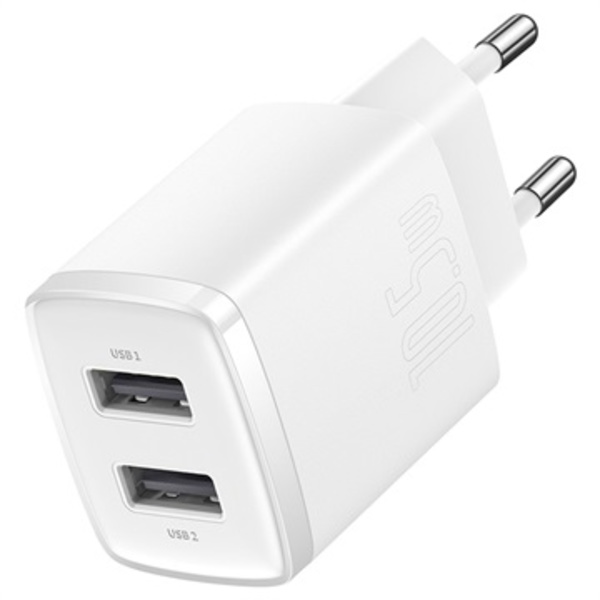Baseus Compact Väggladdare med 2 USB-portar - 10.5W - Vit Gul