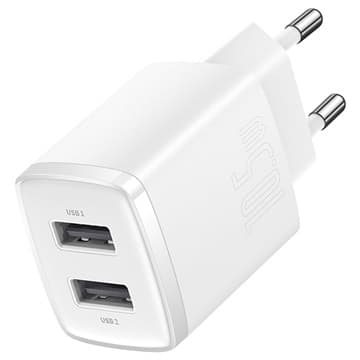 Baseus Compact Väggladdare med 2 USB-portar - 10.5W - Vit Vit