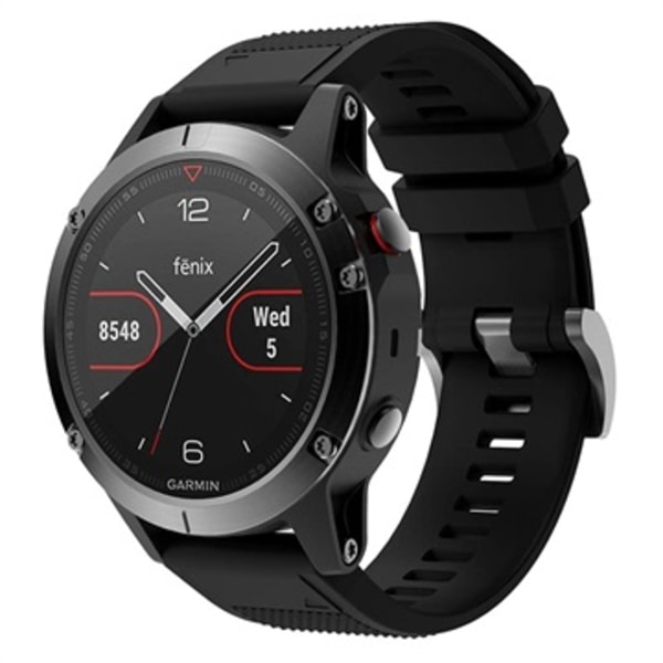 Silikonrem - Garmin Fenix 6 GPS/6 Pro GPS/5/5 Plus - Svart Svart