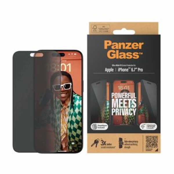 iPhone 15 Pro Max PanzerGlass Ultra-Wide Fit Privacy... Svart