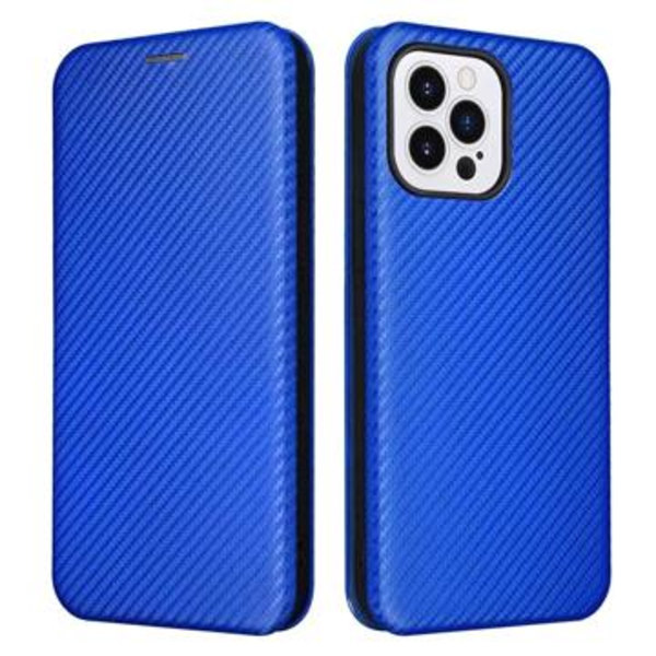 iPhone 14 Pro Max Flipfodral - Kolfiber - Blå Blå