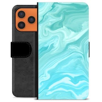 iPhone 17 Pro Max Premium Plånboksfodral - Blå Marmor Animerad