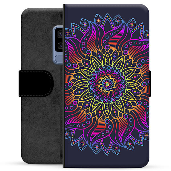 Samsung Galaxy S9+ Premium Plånboksfodral - Färgrik Mandala Animerad