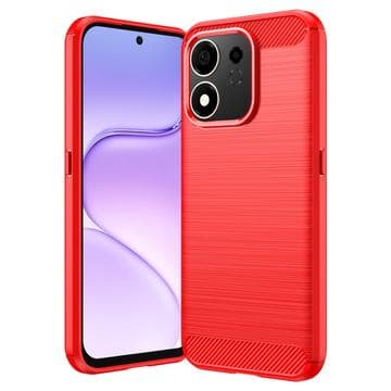 Honor 600 Smart Borstat TPU Skal - Kolfiber - Röd Röd