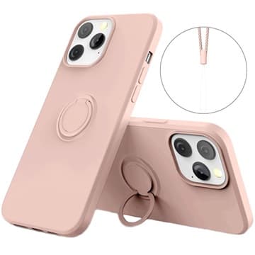 iPhone 13 Pro Liquid Silikonskal med Ringhållare - Rosa Rosa