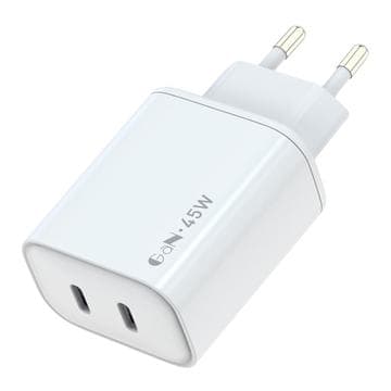 Amorus PD 45W GaN dubbel USB-C-laddare – vit Vit