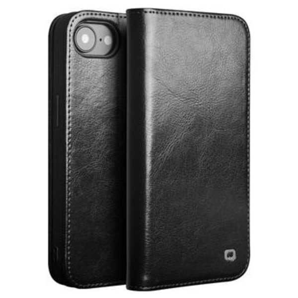 iPhone 16e Qialino Classic Läder Plånboksfodral - Svart Svart