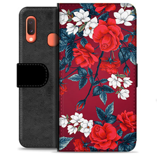 Samsung Galaxy A20e Premium Plånboksfodral - Vintage Blommor Animerad