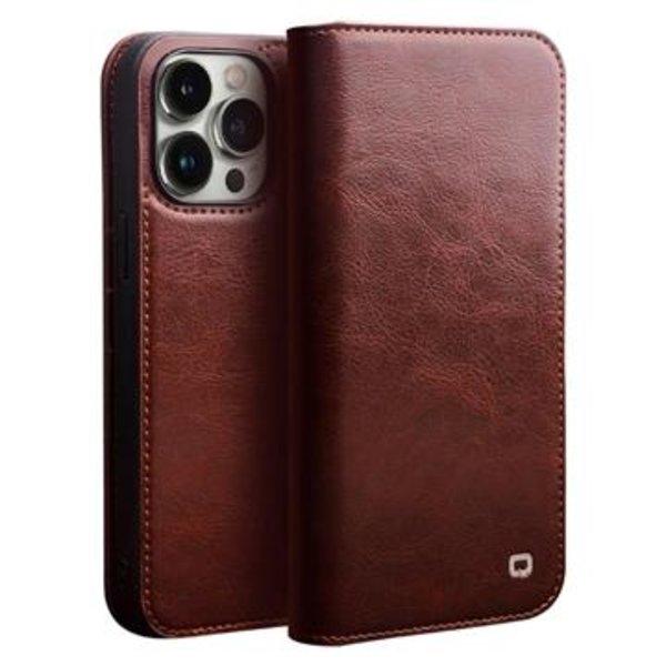 Qialino Classic iPhone 14 Pro Läder Plånboksfodral - Brun Brun