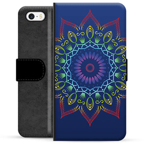 iPhone 5/5S/SE Premium Plånboksfodral - Färgrik Mandala Animerad