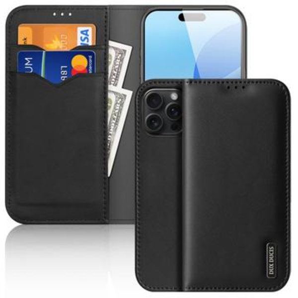iPhone 16 Pro Dux Ducis Hivo Läder Plånboksfodral - Svart Svart