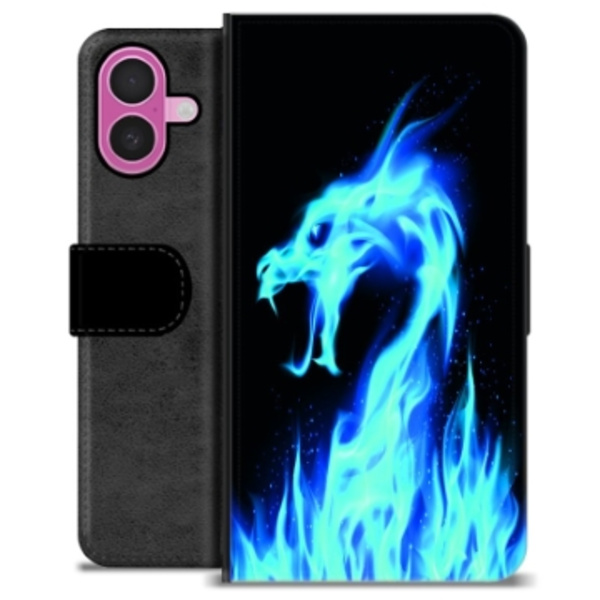 iPhone 16 Plus Premium Plånboksfodral - Blå Elddrake Animerad