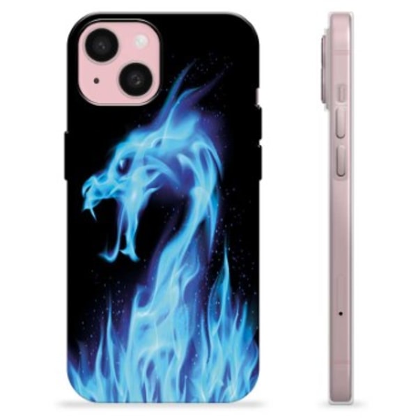 iPhone 15 TPU-Skal - Blå Elddrake Animerad