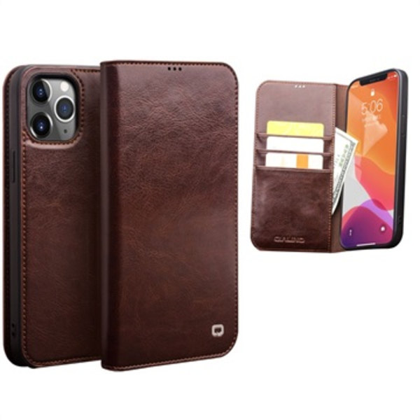 Qialino Classic iPhone 12 Pro Max Läder Plånboksfodral - Brun Brun