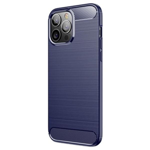 iPhone 14 Pro Max Borstat TPU Skal - Kolfiber - Blå Blå