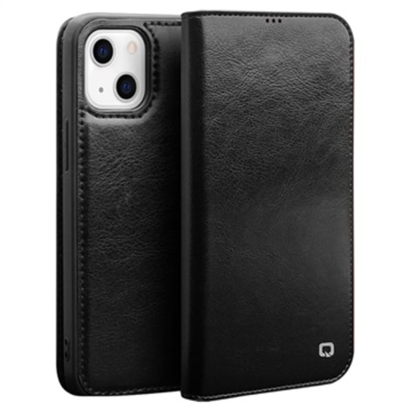 Qialino Classic iPhone 13 Mini Läder Plånboksfodral - Svart Svart