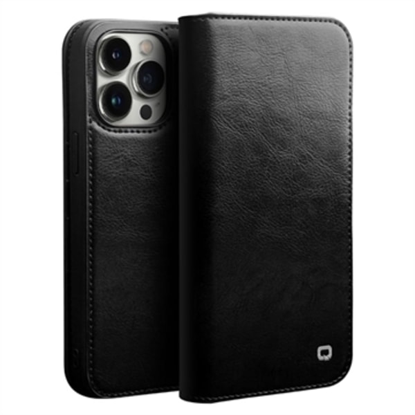 Qialino Classic iPhone 14 Pro Läder Plånboksfodral - Svart Svart