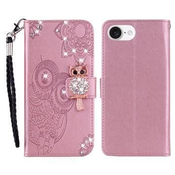 iPhone 16e/17e Plånboksfodral med uggla och strass - Roséguld roseguld