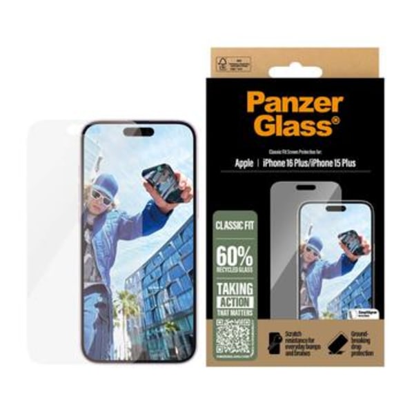 iPhone 16 Plus/15 Plus PanzerGlass Classic Fit Skärmskydd - 9H Genomskinlig