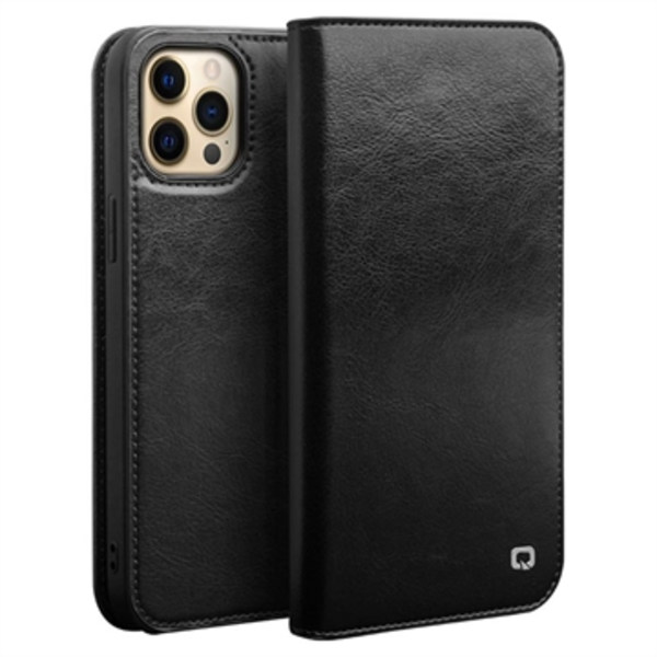 Qialino Classic iPhone 13 Pro Läder Plånboksfodral - Svart Svart