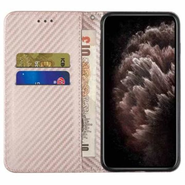 Samsung Galaxy S23 5G Plånboksfodral - Kolfiber - Roséguld Guld