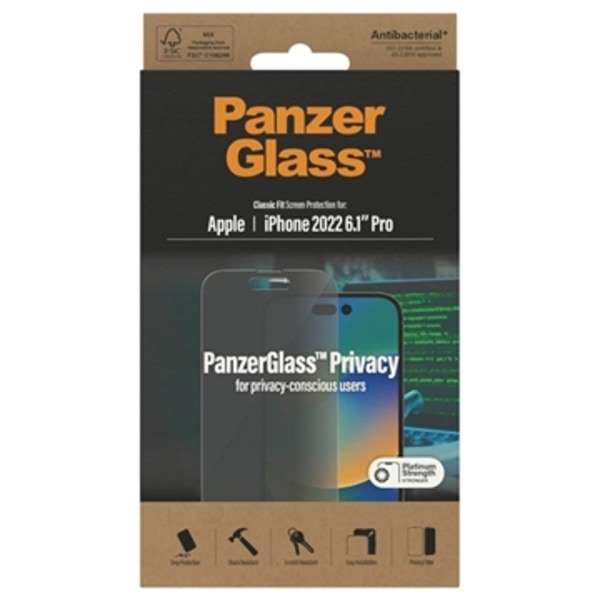 PanzerGlass Classic Fit Privacy iPhone 14 Pro Skärmskydd - 9H