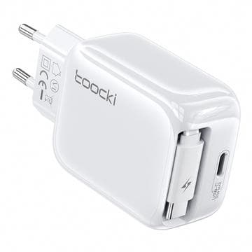 TOOCKI TC55302 30W GaN-laddare med infällbar USB-C-kabel - vit Vit