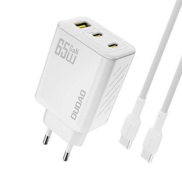 Dudao A29C 65W GaN väggladdare med USB-C-kabel - vit Vit