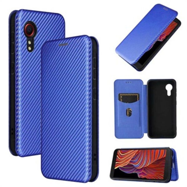 Samsung Galaxy Xcover 5 Flipfodral - Kolfiber - Blå Blå