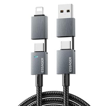 Essager 4-i-1 snabbladdningskabel 240W - USB-A/USB-C till USB... Grå