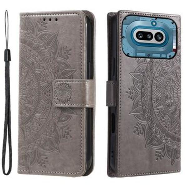 Nothing Phone (4a) Mandala-plånboksfodral med handledsrem -... Grå