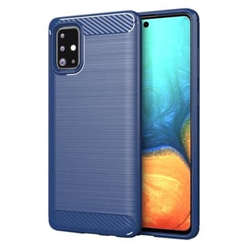 Samsung Galaxy A71 Borstat TPU Skal - Kolfiber - Blå Blå