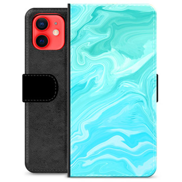 iPhone 12 mini Premium Plånboksfodral - Blå Marmor Blå