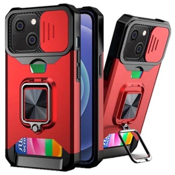 Multifunktionell 4-i-1 iPhone 13 Hybrid Skal - Röd Röd