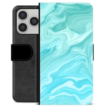 iPhone 17 Pro Premium Plånboksfodral - Blå Marmor Animerad