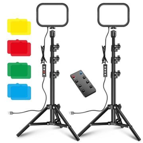 2 LED-lampor på justerbart stativ och 4 färgfilter för...