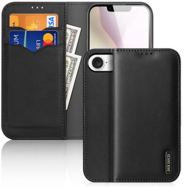 iPhone 16e Dux Ducis Hivo Läder Plånboksfodral - Svart Svart