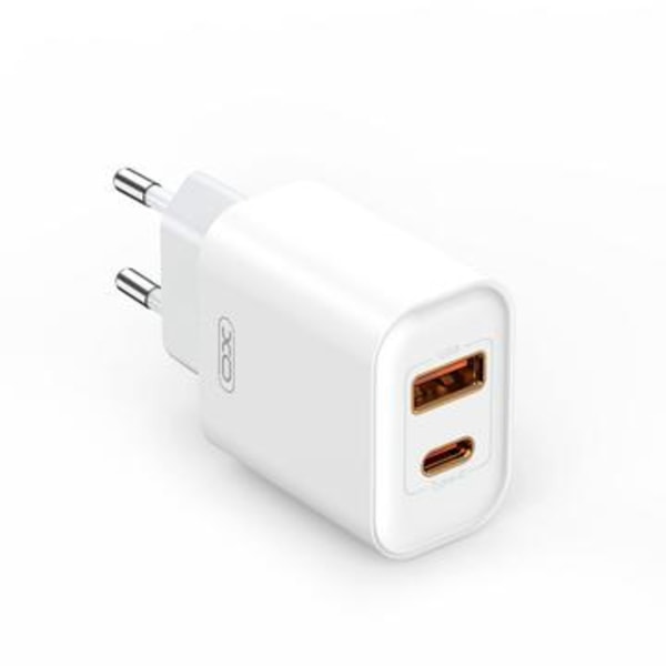 XO CE12 20W snabb väggladdare - USB-A, USB-C - Vit Gul