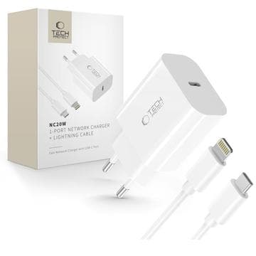 Tech-Protect NC20W väggladdare med Lightning-kabel - vit Vit