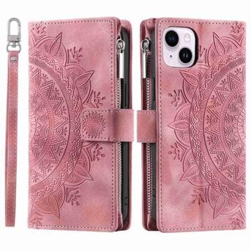 Mandala Dragkedja iPhone 14 Plus Plånboksfodral - Roséguld Guld