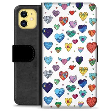 iPhone 11 Premium Plånboksfodral - Hjärter Animerad