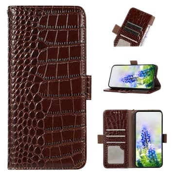 Crocodile Serie OnePlus 11 Läder Plånboksfodral med RFID -... Brun