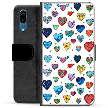 Huawei P20 Premium Plånboksfodral - Hjärter Animerad