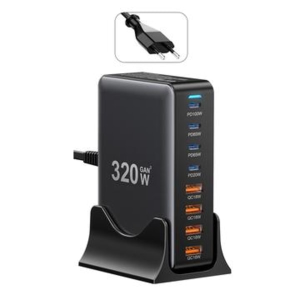 Essager 320W GaN Multi-Port Stationär Laddare - 4x USB-A &... Svart