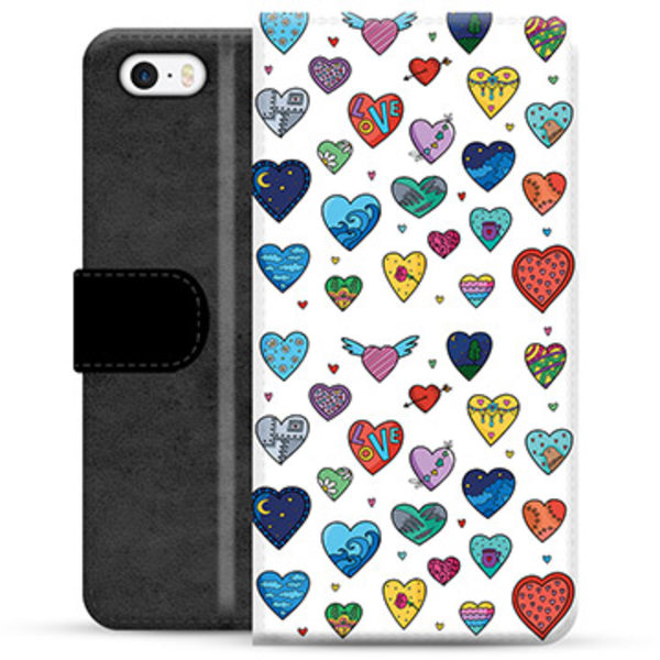 iPhone 5/5S/SE Premium Plånboksfodral - Hjärter Animerad