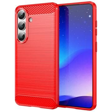Samsung Galaxy S26 Borstat TPU Skal - Kolfiber - Röd Röd
