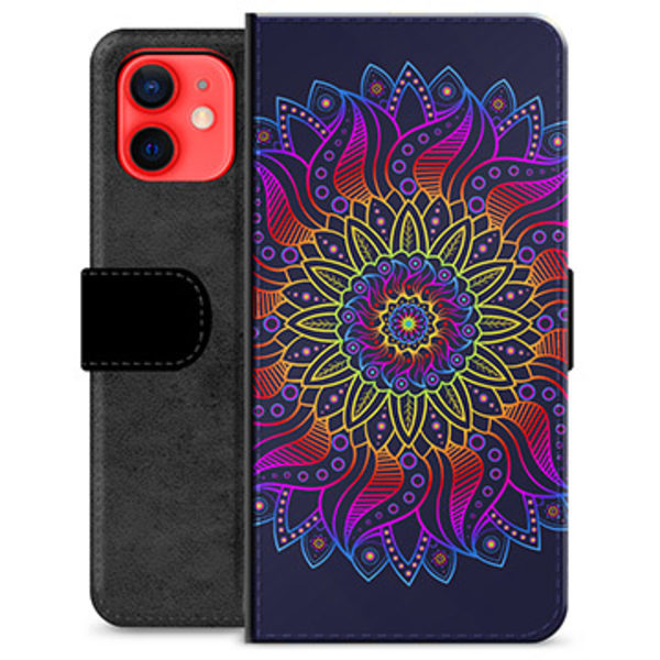 iPhone 12 mini Premium Plånboksfodral - Färgrik Mandala Animerad